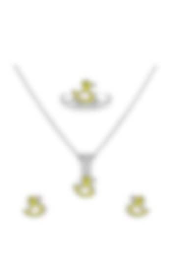White Finish Enamelled Duck Necklace Set In Sterling Silver For Girls by KRYSALIIS KIDS at Pernia's Pop Up Shop