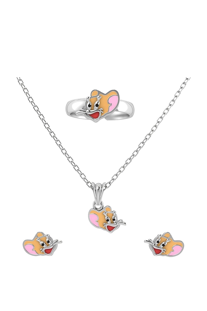 White Finish Enamelled Jerry Necklace Set In Sterling Silver For Girls by KRYSALIIS KIDS at Pernia's Pop Up Shop