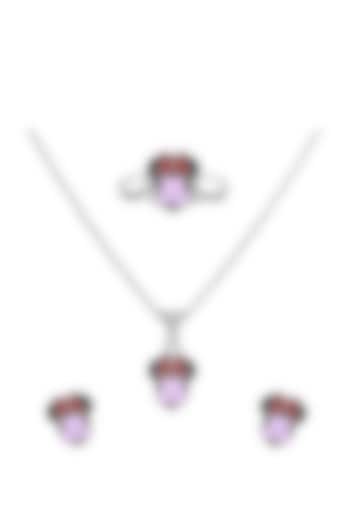 White Finish Enamelled Minnie Mouse Necklace Set In Sterling Silver For Girls by KRYSALIIS KIDS at Pernia's Pop Up Shop