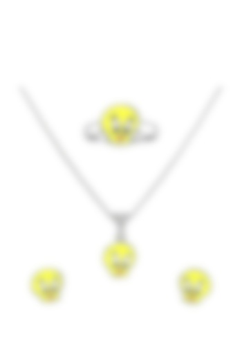 White Finish Enamelled Tweety Necklace Set In Sterling Silver For Girls by KRYSALIIS KIDS at Pernia's Pop Up Shop