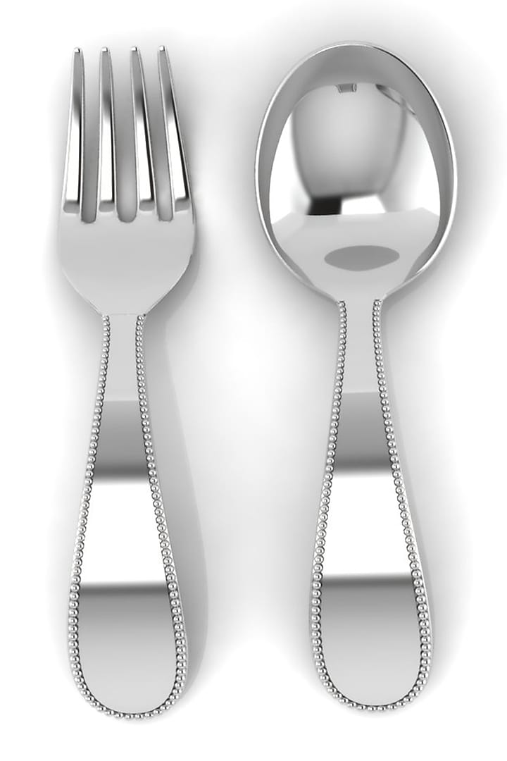 Beaded Sterling Silver Baby Spoon & Fork Set by Krysaliis