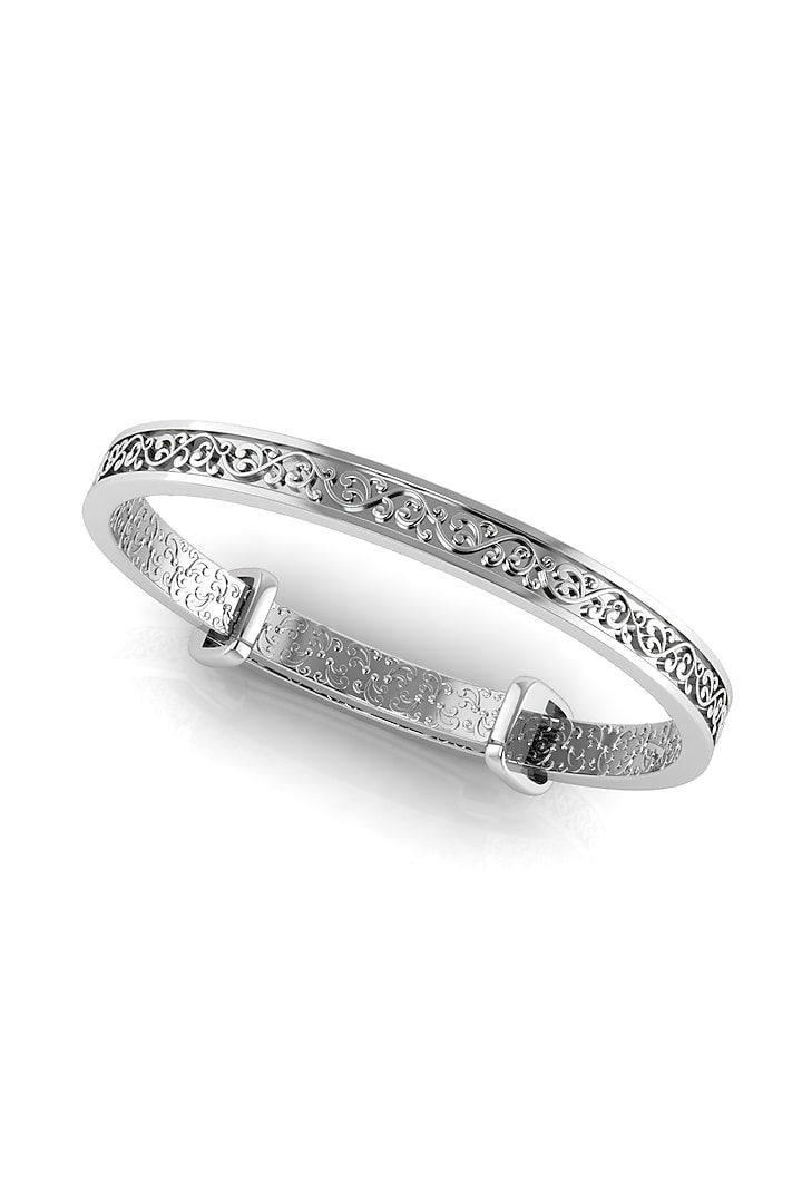 White Finish Oxidised Filigree Extendable Bracelet In Sterling Silver by KRYSALIIS KIDS at Pernia's Pop Up Shop