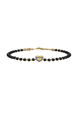 Gold Plated Beaded Bracelet With Blue Enamelled Heart In Sterling Silver by KRYSALIIS KIDS