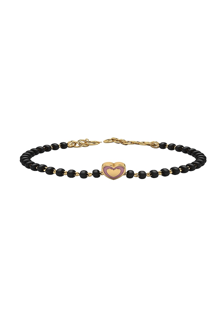 Gold Plated Beaded Bracelet With Pink Enamelled Heart In Sterling Silver by KRYSALIIS KIDS at Pernia's Pop Up Shop