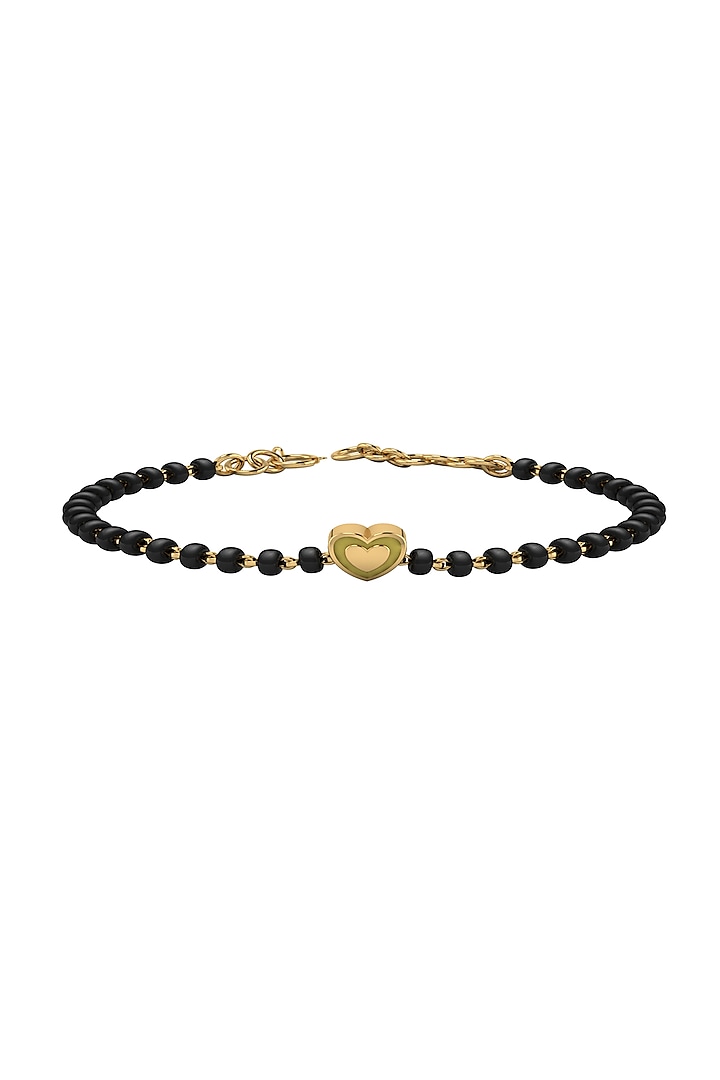 Gold Plated Beaded Bracelet With Yellow Enamelled Heart In Sterling Silver by KRYSALIIS KIDS at Pernia's Pop Up Shop