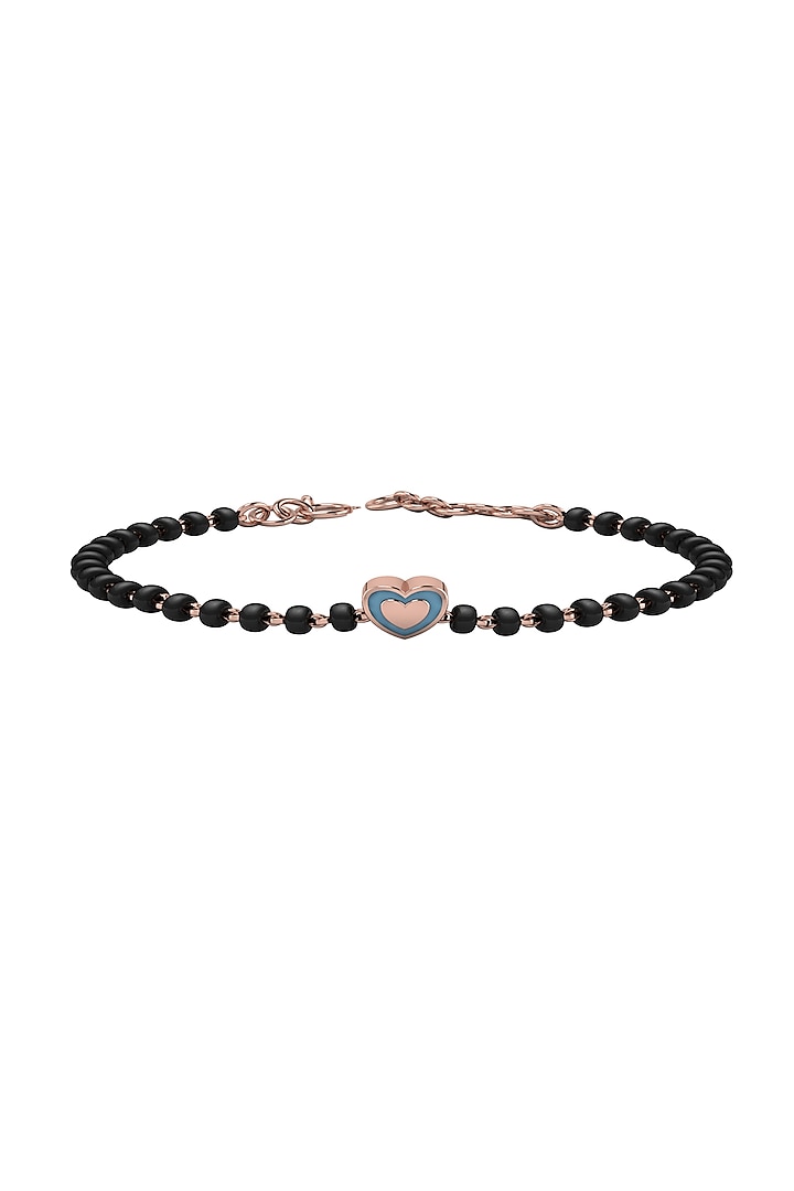 Rose Gold Plated Beaded Bracelet With Blue Enamelled Heart In Sterling Silver by KRYSALIIS KIDS