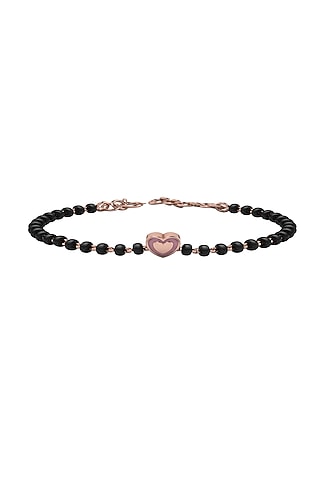 Rose Gold Plated Beaded Bracelet With Pink Enamelled Heart In Sterling Silver by KRYSALIIS KIDS