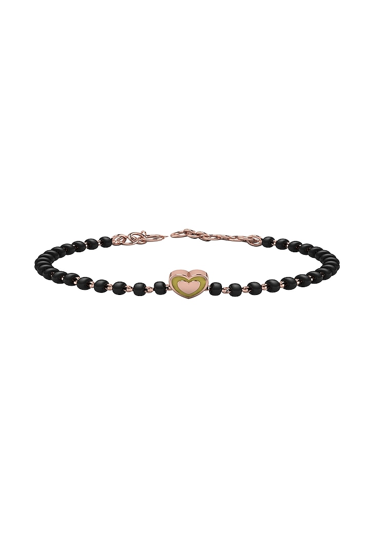 Rose Gold Plated Beaded Bracelet With Yellow Enamelled Heart In Sterling Silver by KRYSALIIS KIDS at Pernia's Pop Up Shop