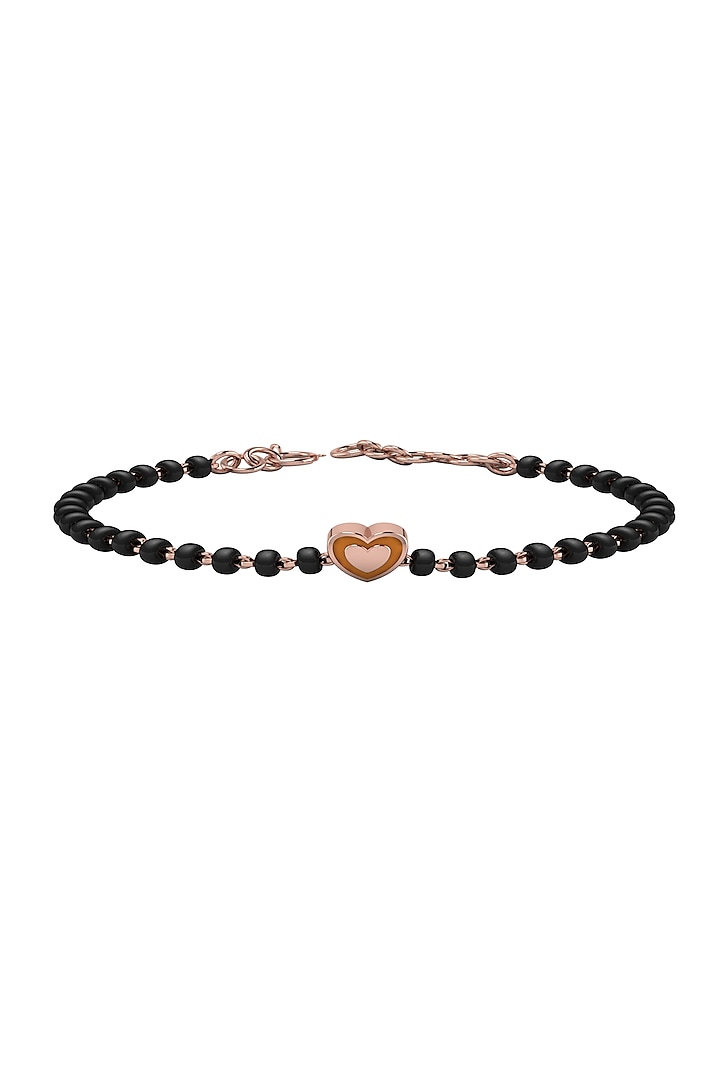 Rose Gold Plated Beaded Bracelet With Orange Enamelled Heart In Sterling Silver by KRYSALIIS KIDS at Pernia's Pop Up Shop