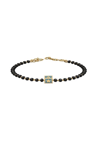 Gold Plated Beaded Bracelet With Blue Square In Sterling Silver by KRYSALIIS KIDS