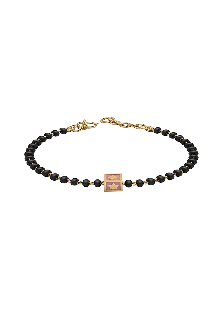 Gold Plated Beaded Bracelet With Pink Square In Sterling Silver by KRYSALIIS KIDS