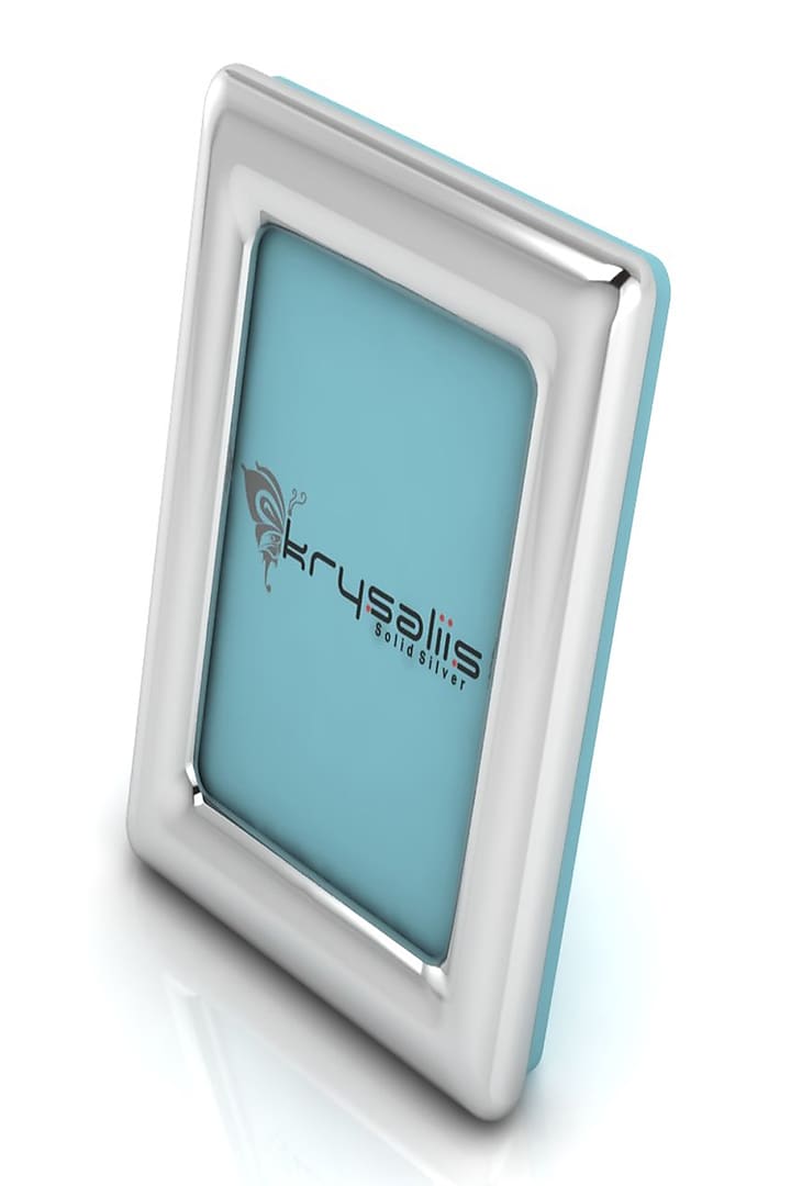Sterling Silver & Blue Rectangular Baby Photo Frame by KRYSALIIS KIDS at Pernia's Pop Up Shop