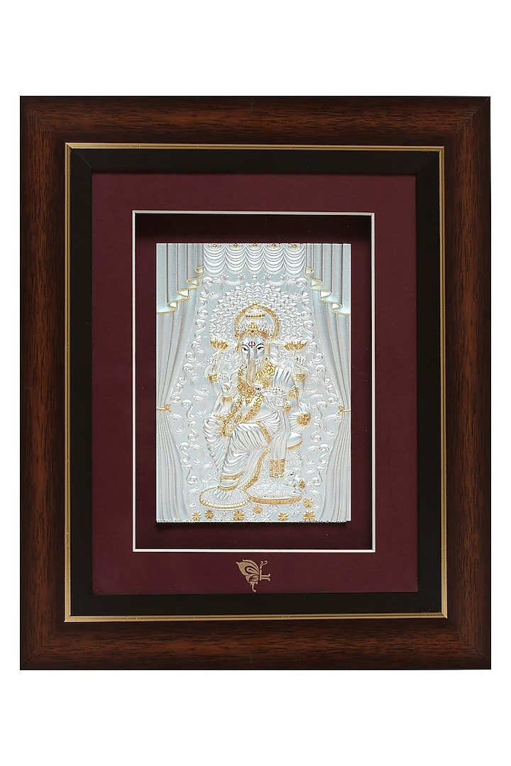 Pure Silver & Wooden Lord Ganesha Photo Frame by KRYSALIIS HOME at Pernia's Pop Up Shop