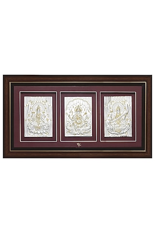 Pure Silver Lord Laxmi, Ganesh & Saraswati Photo Frame by KRYSALIIS HOME