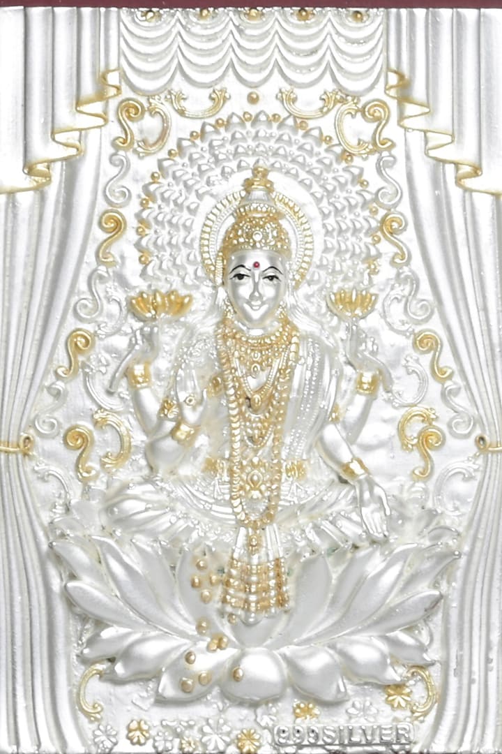 Pure Silver Lord Laxmi, Ganesh & Saraswati Photo Frame by KRYSALIIS HOME at Pernia's Pop Up Shop