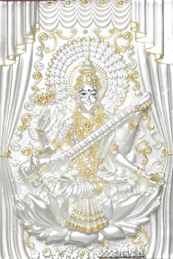 Pure Silver Lord Laxmi, Ganesh & Saraswati Photo Frame by KRYSALIIS HOME at Pernia's Pop Up Shop