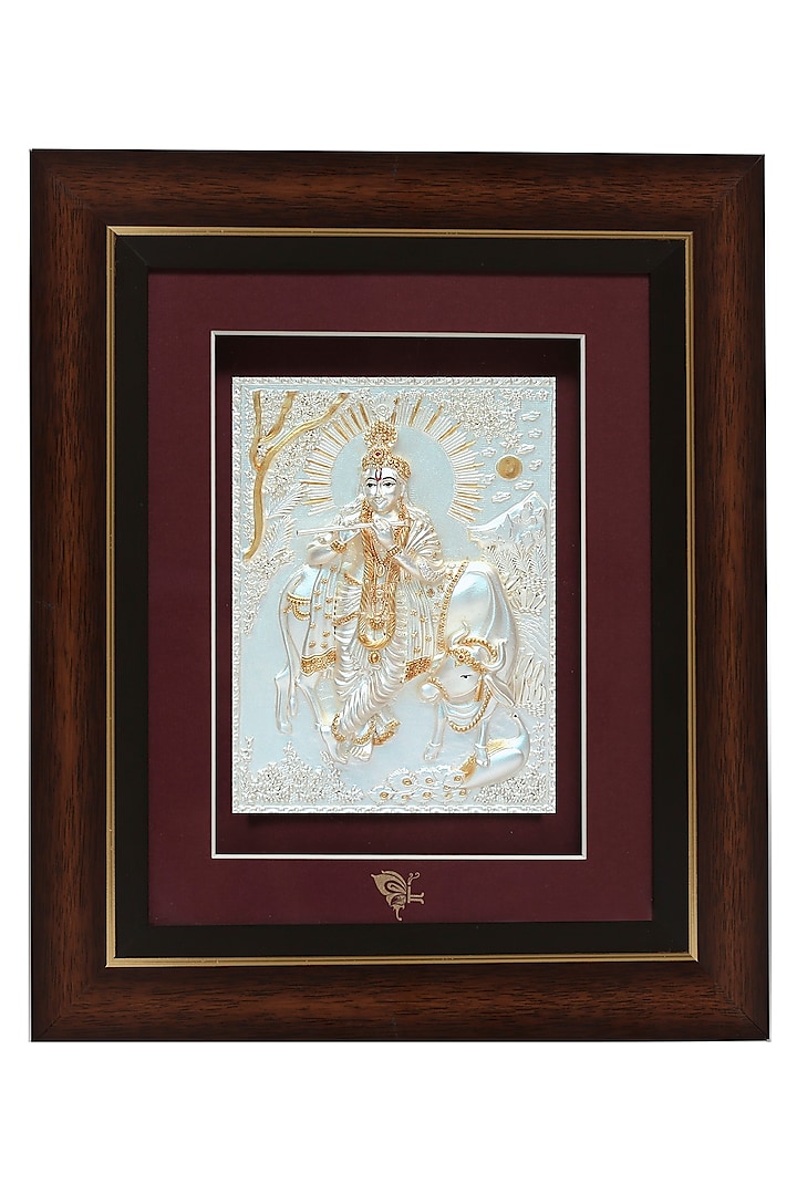 Pure Silver & Wooden Lord Krishna Photo Frame by KRYSALIIS HOME
