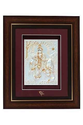 Pure Silver & Wooden Lord Krishna Photo Frame by KRYSALIIS HOME