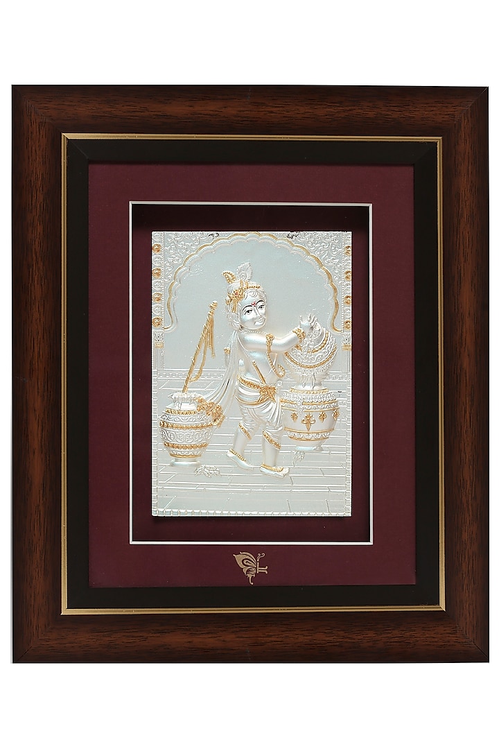 Pure Silver & Wooden Lord Bal Krishna Photo Frame by KRYSALIIS HOME