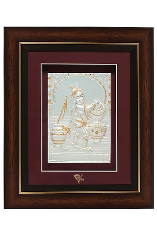 Pure Silver & Wooden Lord Bal Krishna Photo Frame by KRYSALIIS HOME