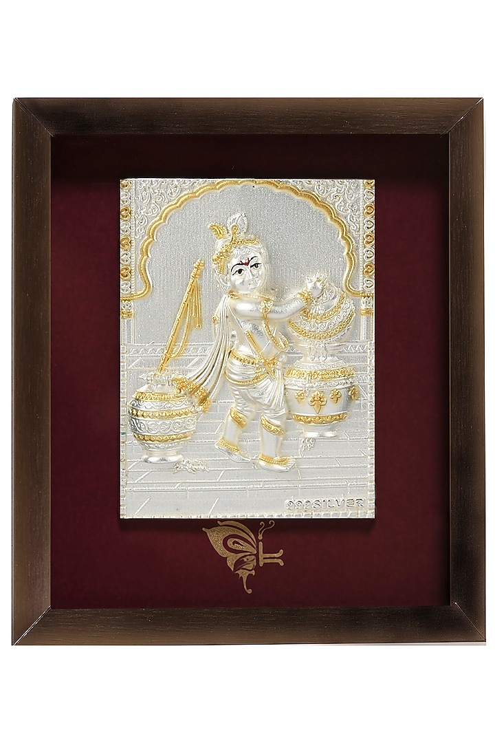 Pure Silver & Wooden Lord Bal Krishna Photo Frame by KRYSALIIS HOME at Pernia's Pop Up Shop