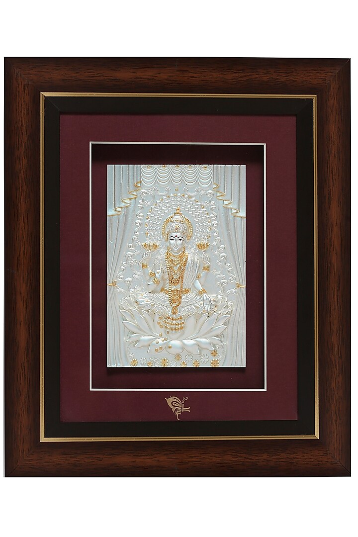 Pure Silver & Wooden Laxmi Maa Photo Frame by KRYSALIIS HOME at Pernia's Pop Up Shop