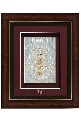 Pure Silver & Wooden Laxmi Maa Photo Frame by KRYSALIIS HOME