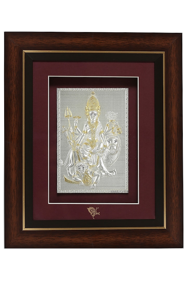 Pure Silver & Wooden Lord Durga Maa Photo Frame by KRYSALIIS HOME at Pernia's Pop Up Shop