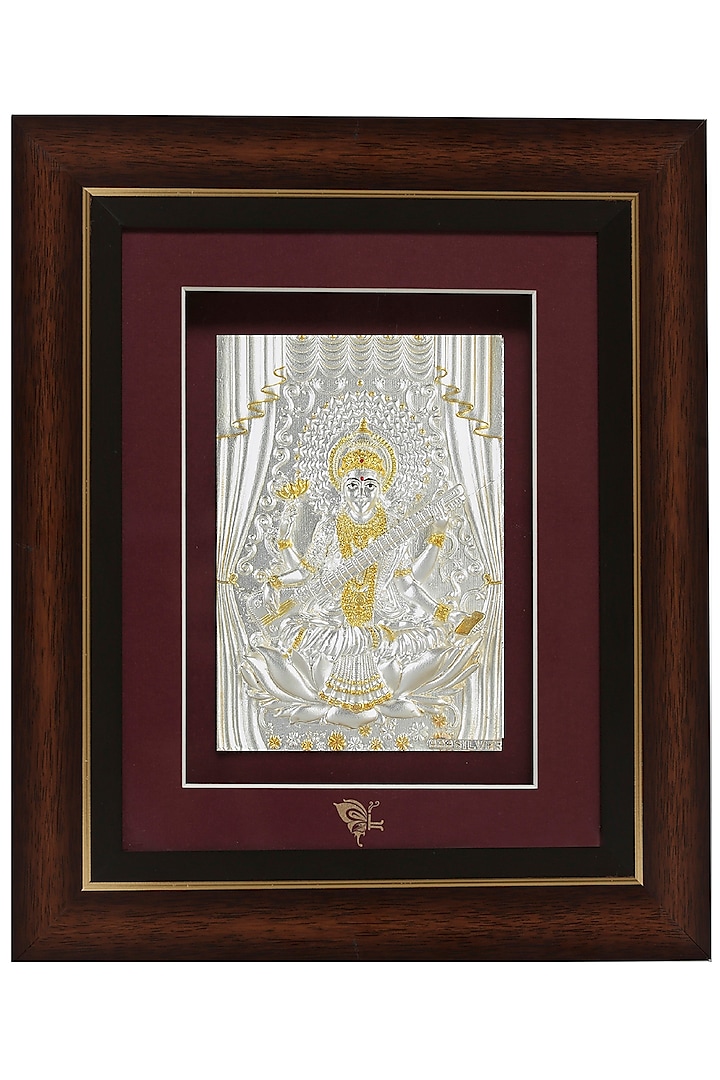 Pure Silver & Wooden Lord Saraswati Maa Photo Frame by KRYSALIIS HOME