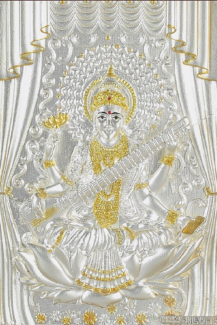 Pure Silver & Wooden Lord Saraswati Maa Photo Frame by KRYSALIIS HOME at Pernia's Pop Up Shop