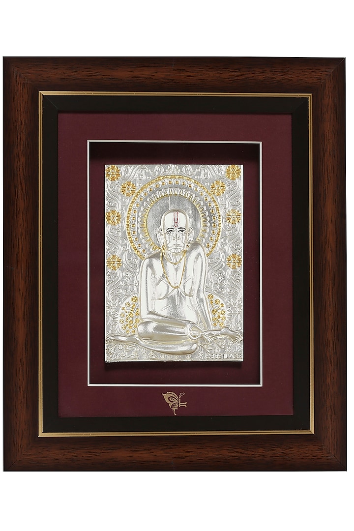 Pure Silver & Wooden Lord Shree Swami Samarth Photo Frame by KRYSALIIS HOME at Pernia's Pop Up Shop