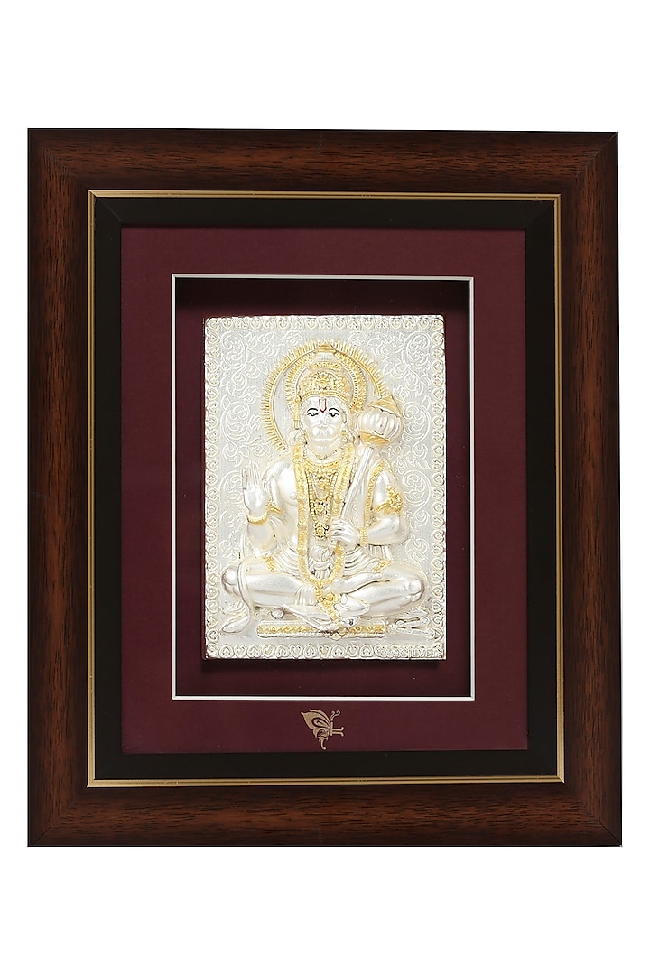 Pure Silver & Wooden Lord Hanuman Photo Frame by KRYSALIIS HOME