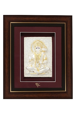 Pure Silver & Wooden Lord Hanuman Photo Frame by KRYSALIIS HOME
