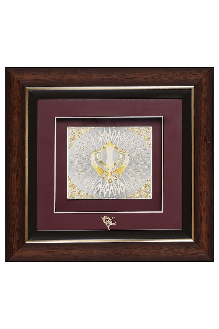 Pure Silver & Wooden Khalsa Khanda Photo Frame by KRYSALIIS HOME at Pernia's Pop Up Shop