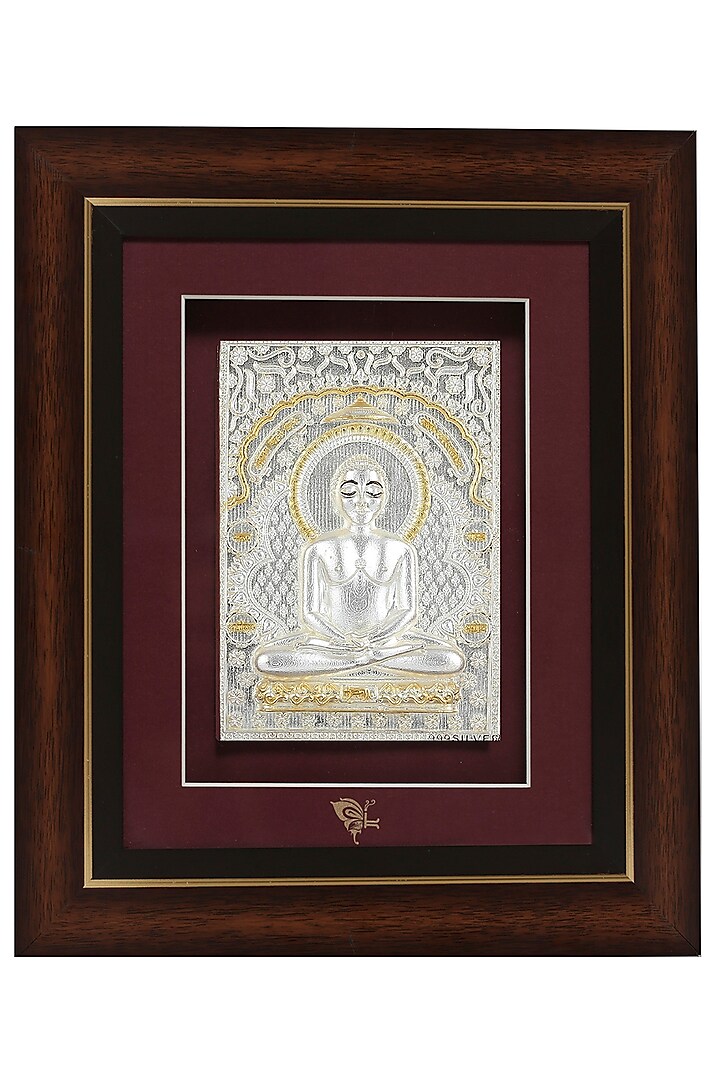 Pure Silver & Wooden Lord Mahavir Swami Photo Frame by KRYSALIIS HOME at Pernia's Pop Up Shop