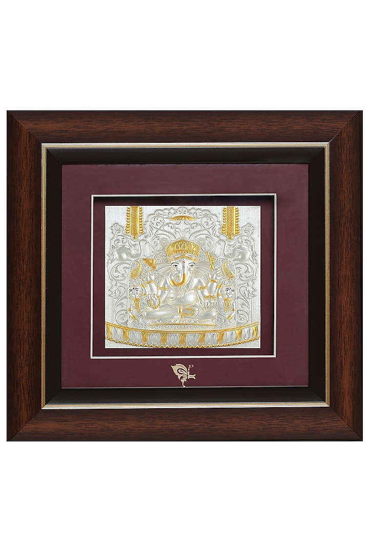 Pure Silver & Wooden Lord Siddhivinayak Photo Frame by KRYSALIIS HOME at Pernia's Pop Up Shop