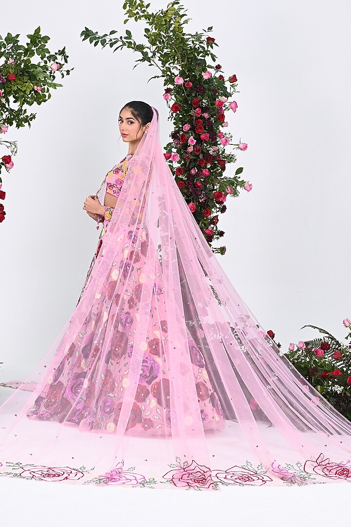 Baby Pink Net Hand Embroidered Bridal Lehenga Set by KIRAN KALSI at Pernia's Pop Up Shop