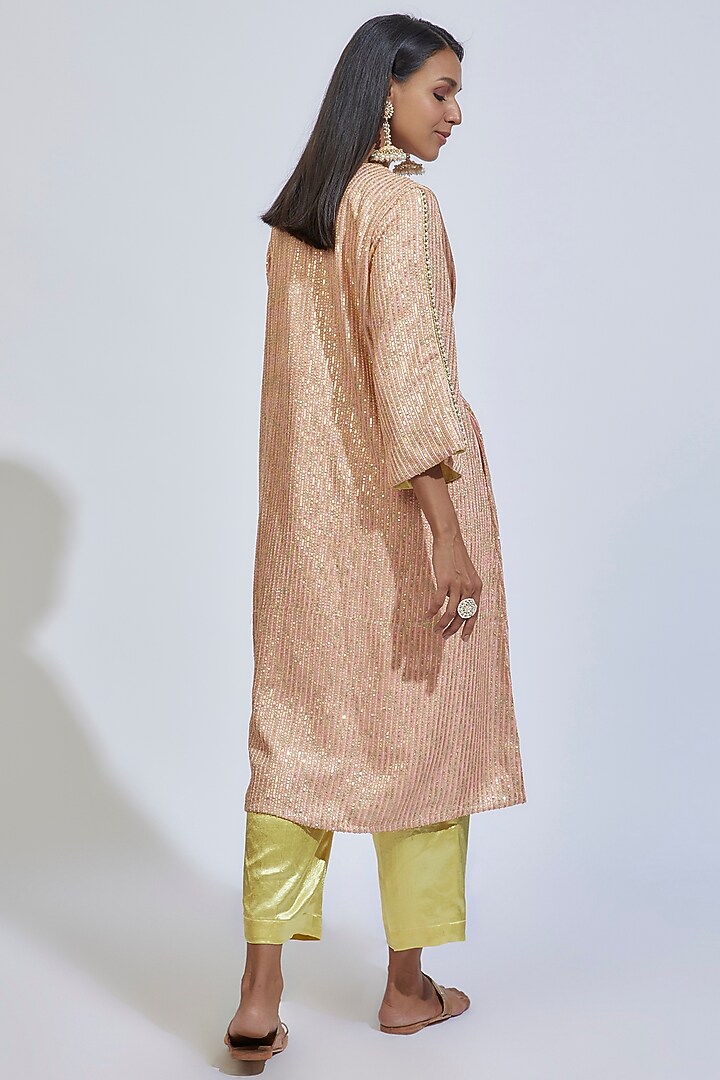 Peach Chinon Embroidered Kurta Set by Kriti Bapna at Pernia's Pop Up Shop
