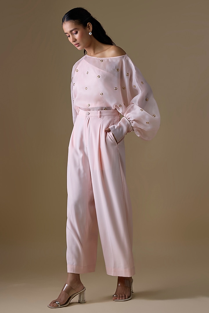 Peach Organza & Double Georgette Co-Ord Set by Kriti Bapna at Pernia's Pop Up Shop