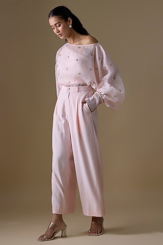 Peach Organza & Double Georgette Co-Ord Set by Kriti Bapna