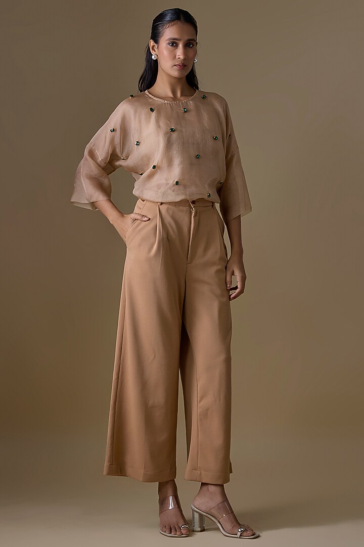 Beige Organza & Double Georgette Co-Ord Set by Kriti Bapna at Pernia's Pop Up Shop