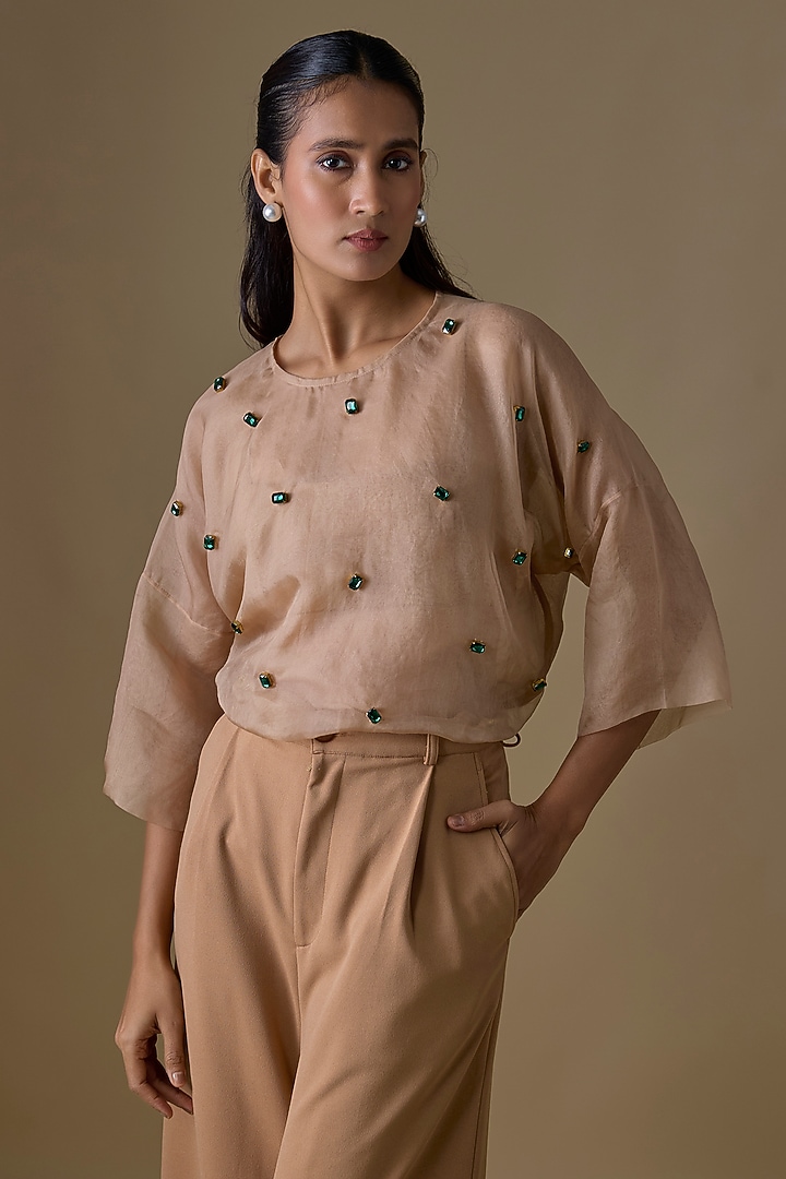 Beige Organza & Double Georgette Co-Ord Set by Kriti Bapna at Pernia's Pop Up Shop