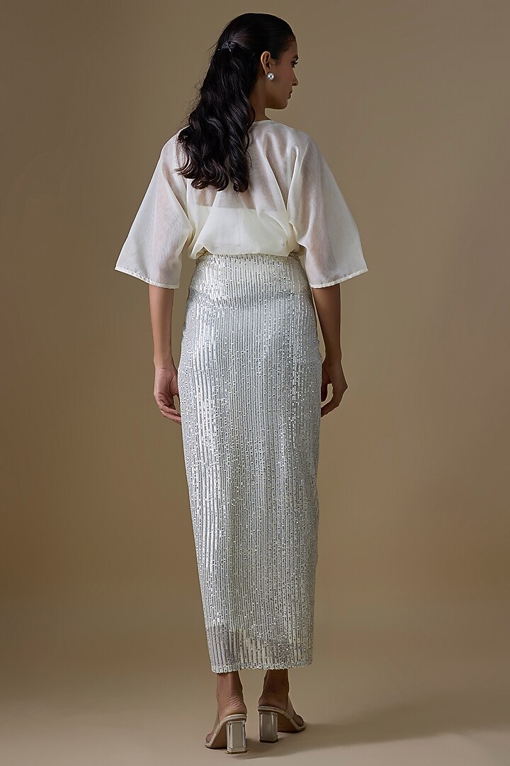Off-White Stretchable Fabric Sequins Skirt Set by Kriti Bapna at Pernia's Pop Up Shop