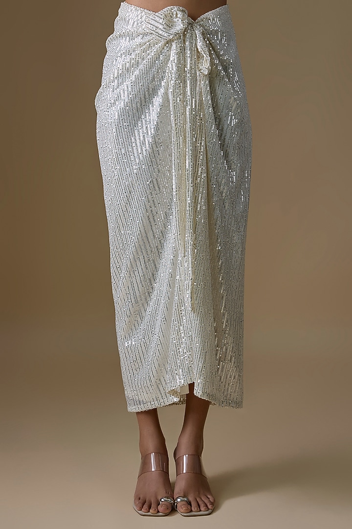 Off-White Stretchable Fabric Sequins Skirt Set by Kriti Bapna at Pernia's Pop Up Shop