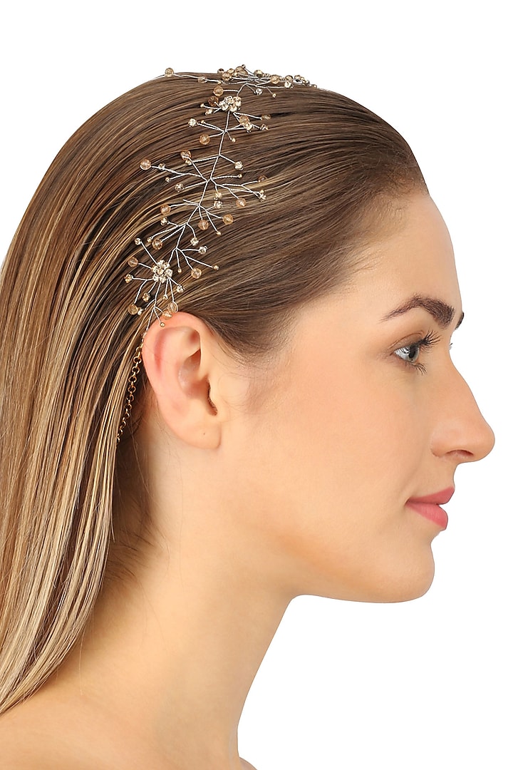Hydra Champagne Gold Crystal Embellished Headpiece by Karleo