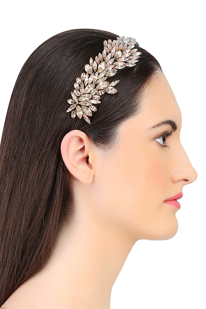 Shaded Pink Crystal Leaf Pattern Embellished Headband by Karleo