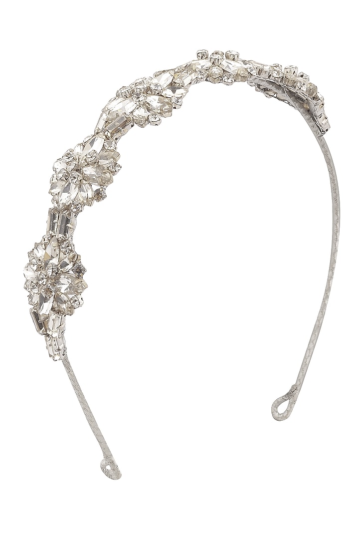 Karleo presents Silver shadow floral crystal embellished headband available only at Pernia's Pop Up Shop.