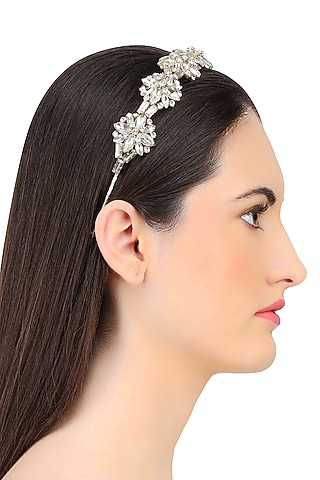 Silver Shadow Floral Crystal Embellished Headband by Karleo