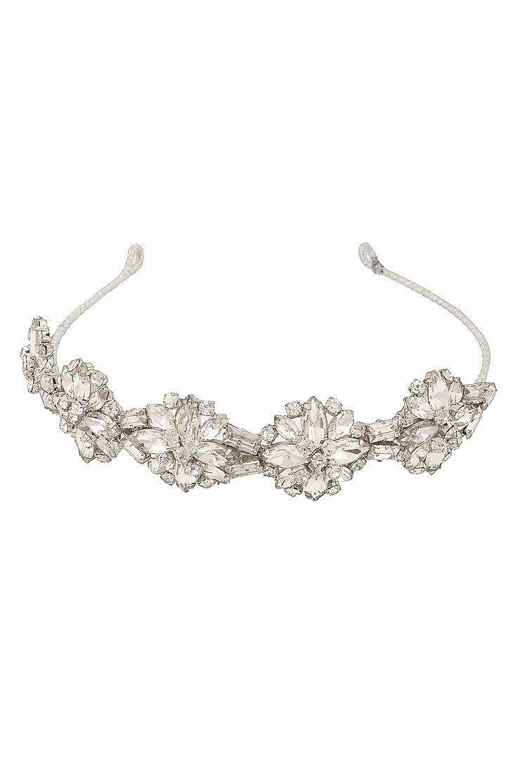 Karleo presents Silver shadow floral crystal embellished headband available only at Pernia's Pop Up Shop.