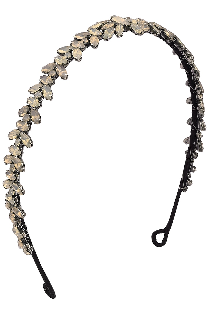 Karleo presents Black diamond and grey opal crystal embellished headband available only at Pernia's Pop Up Shop.